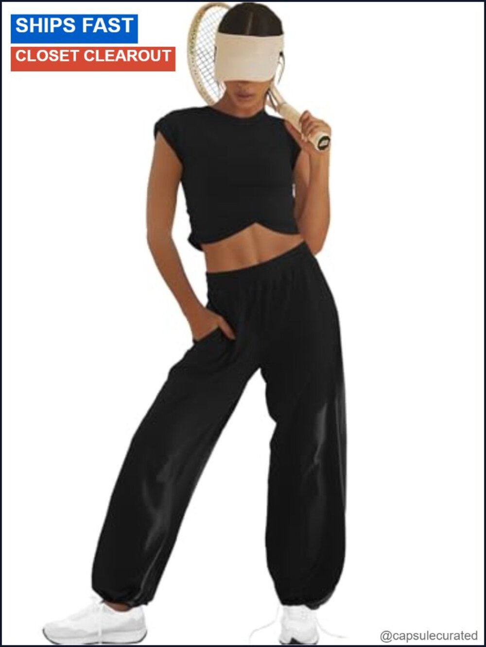 Women's Crop Top Wide Leg Pants Set with Pockets Lounge Workout